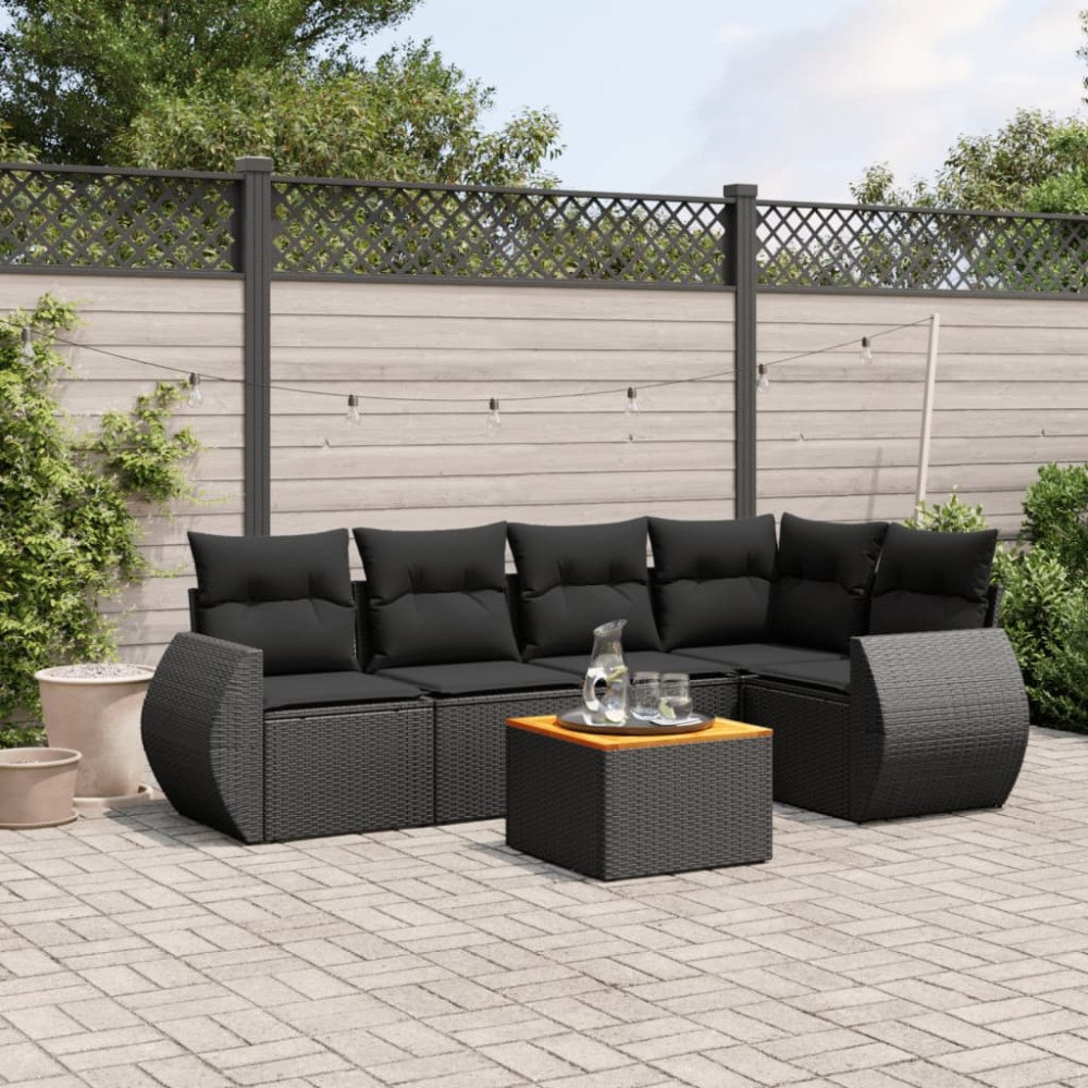 vidaXL Loungegrupp med dynor 6 delar svart konstrotting
