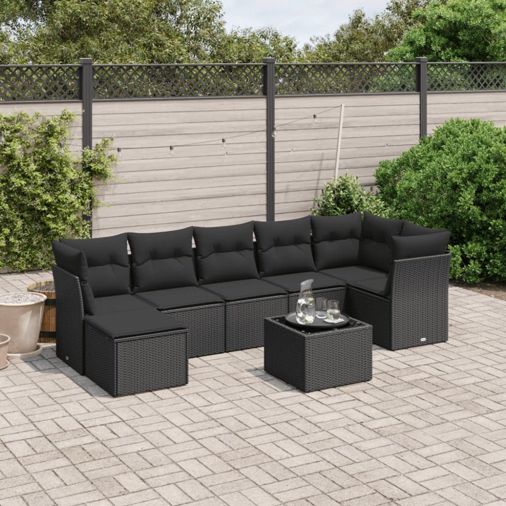 vidaXL Loungegrupp för trädgården med dynor 8 delar svart konstrotting