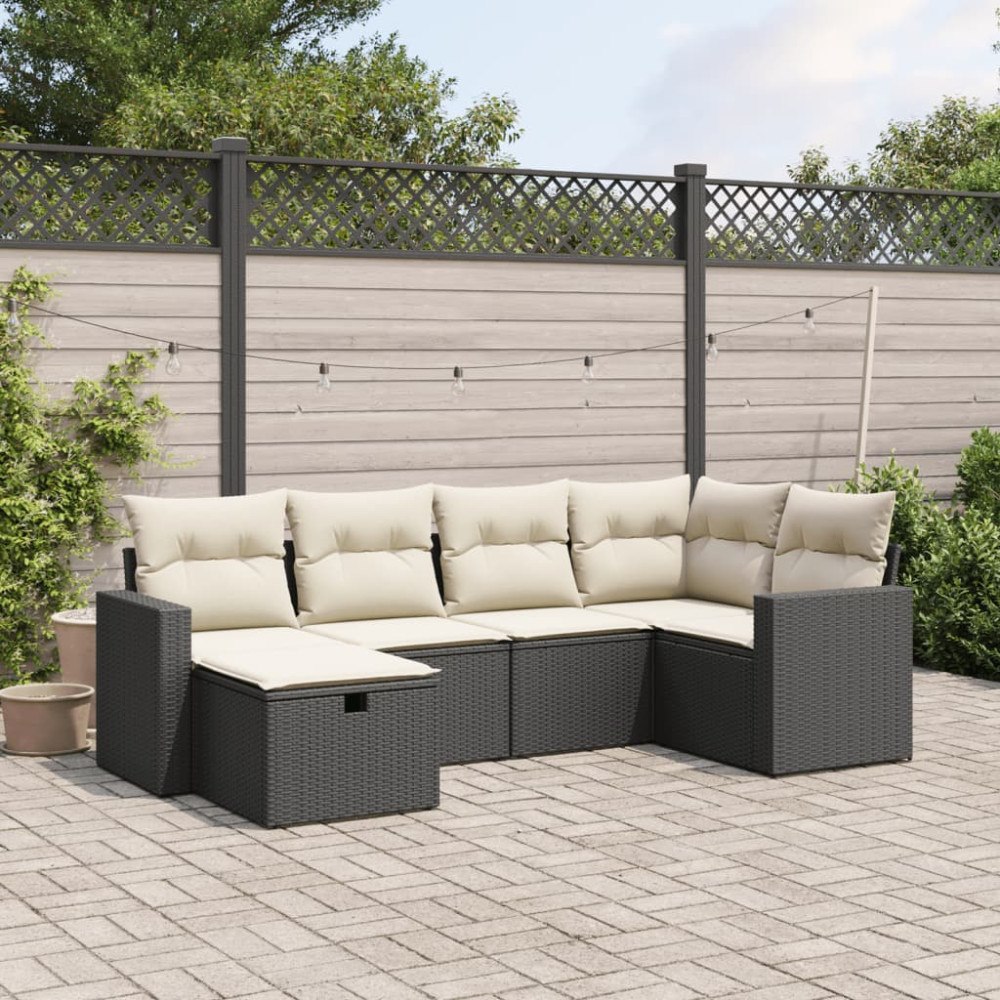 vidaXL Loungegrupp med dynor 6 delar svart konstrotting