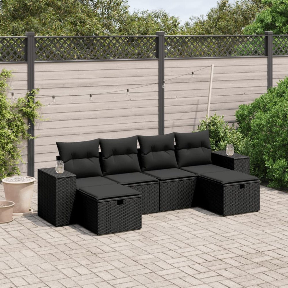 vidaXL Loungegrupp med dynor 6 delar svart konstrotting