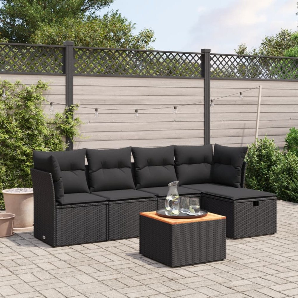 vidaXL Loungegrupp med dynor 6 delar svart konstrotting