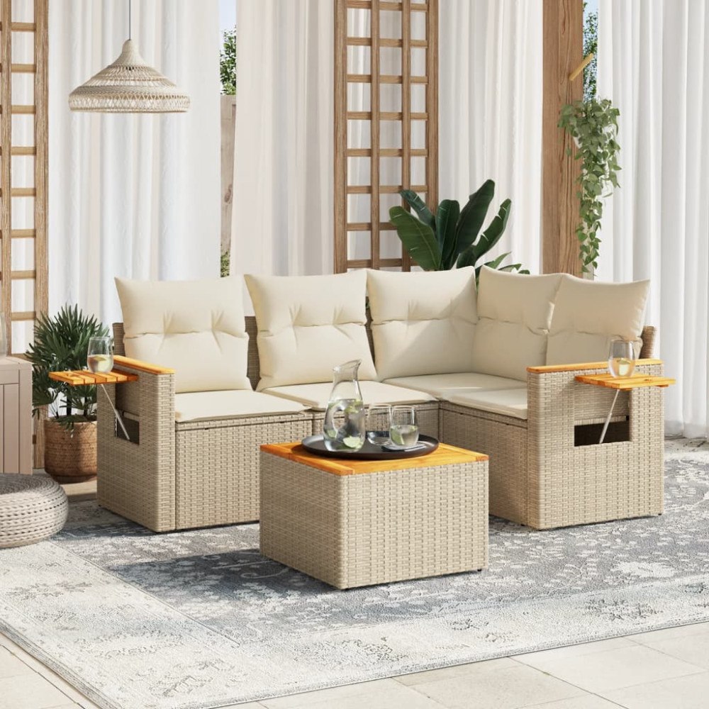 vidaXL Soffgrupp för trädgården med dynor 5 delar beige konstrotting
