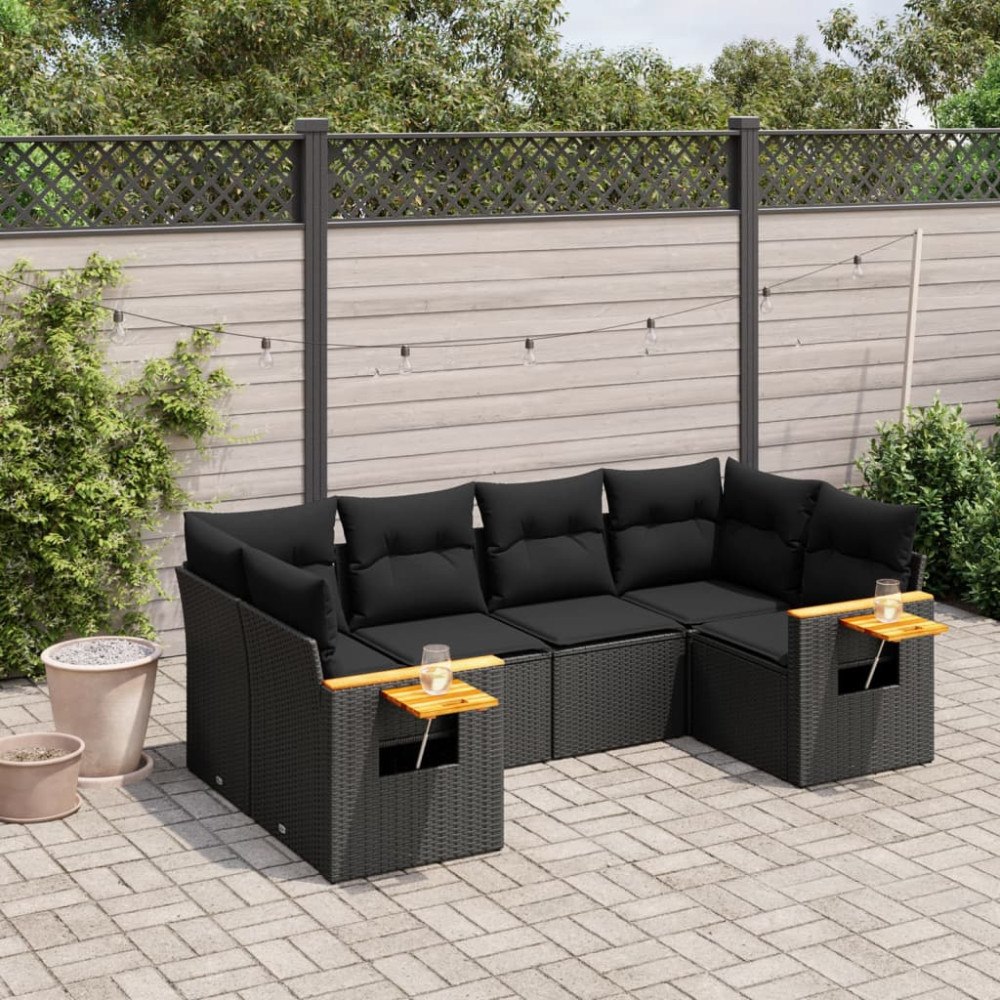 vidaXL Loungegrupp med dynor 6 delar svart konstrotting