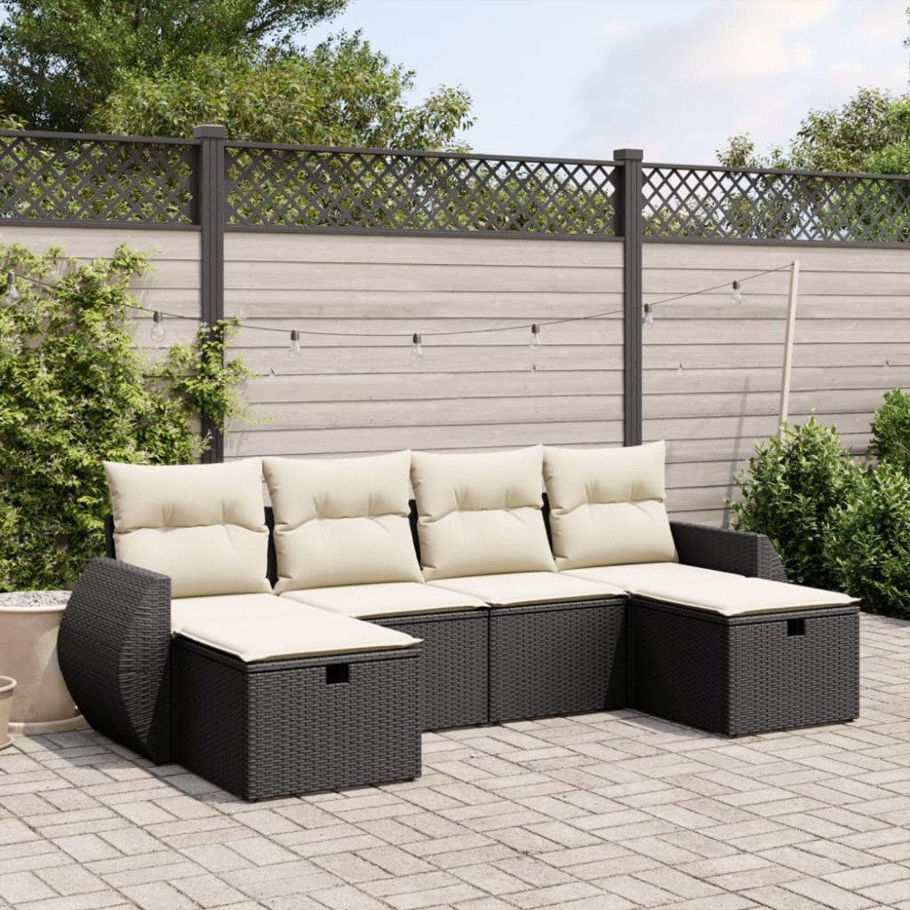 vidaXL Loungegrupp med dynor 6 delar svart konstrotting