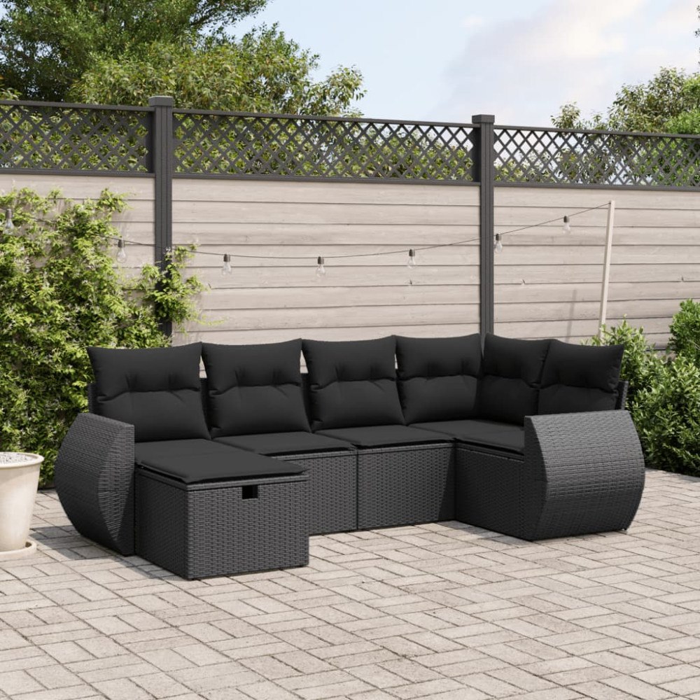 vidaXL Loungegrupp med dynor 6 delar svart konstrotting