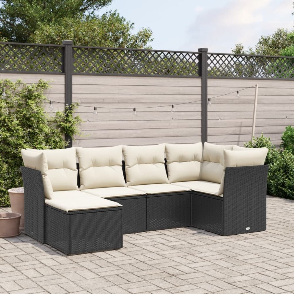 vidaXL Loungegrupp med dynor 6 delar svart konstrotting