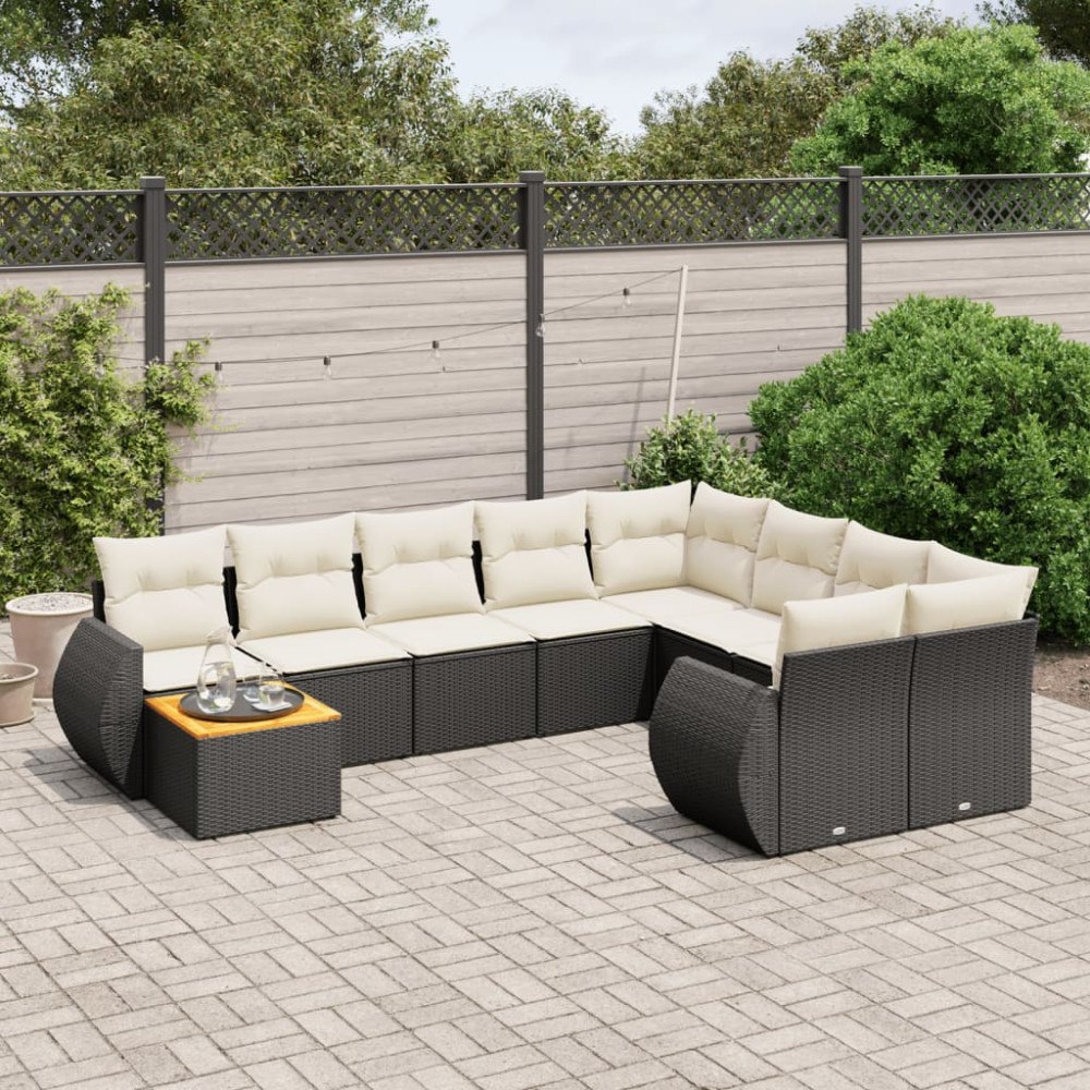 vidaXL Loungegrupp 10 delar med svarta dynor konstrotting