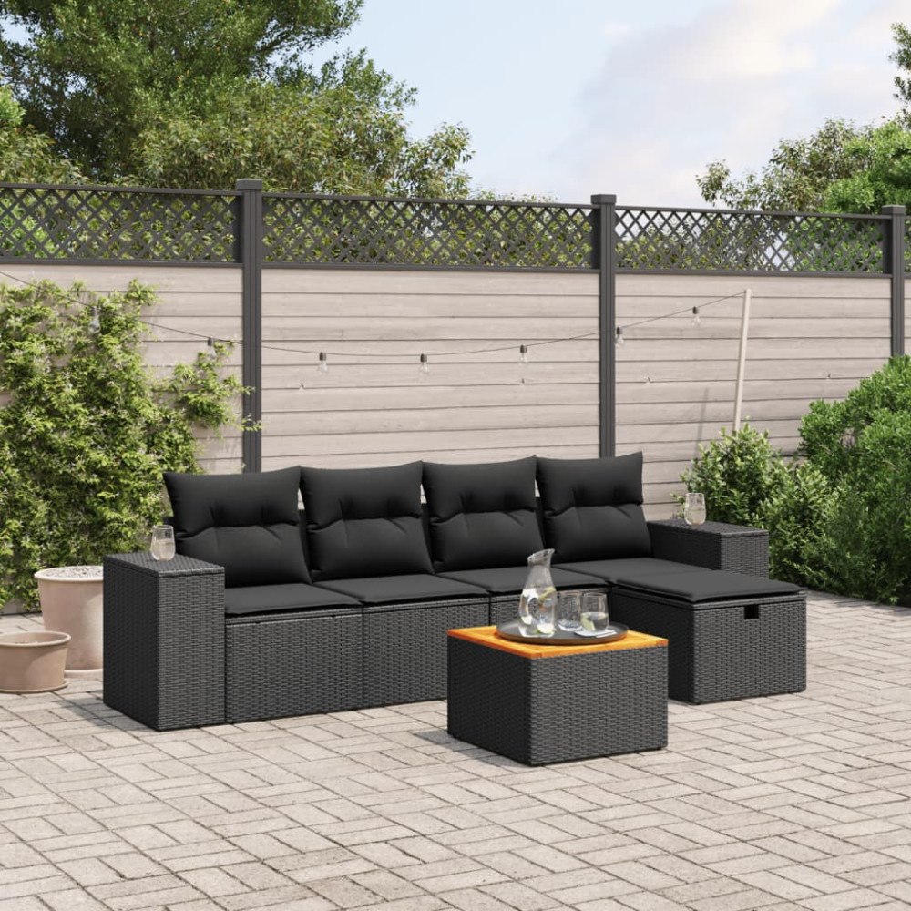 vidaXL Loungegrupp med dynor 6 delar svart konstrotting