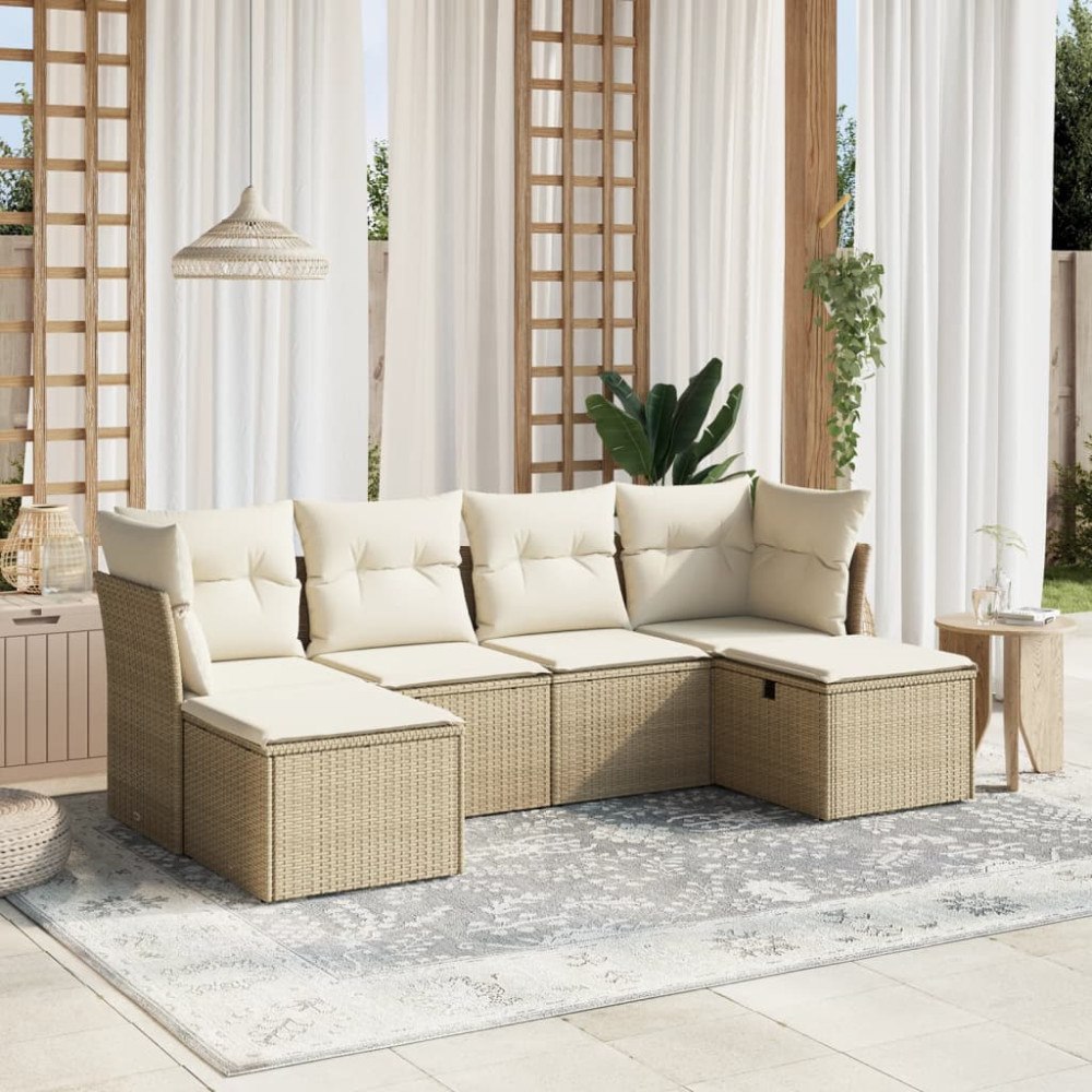 vidaXL Soffgrupp för trädgården med dynor 6 delar beige konstrotting