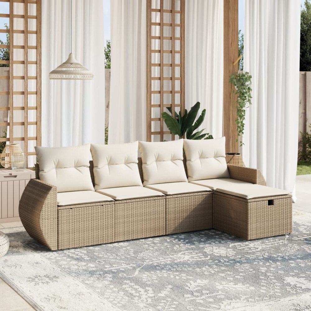 vidaXL Soffgrupp för trädgården med dynor 5 delar beige konstrotting