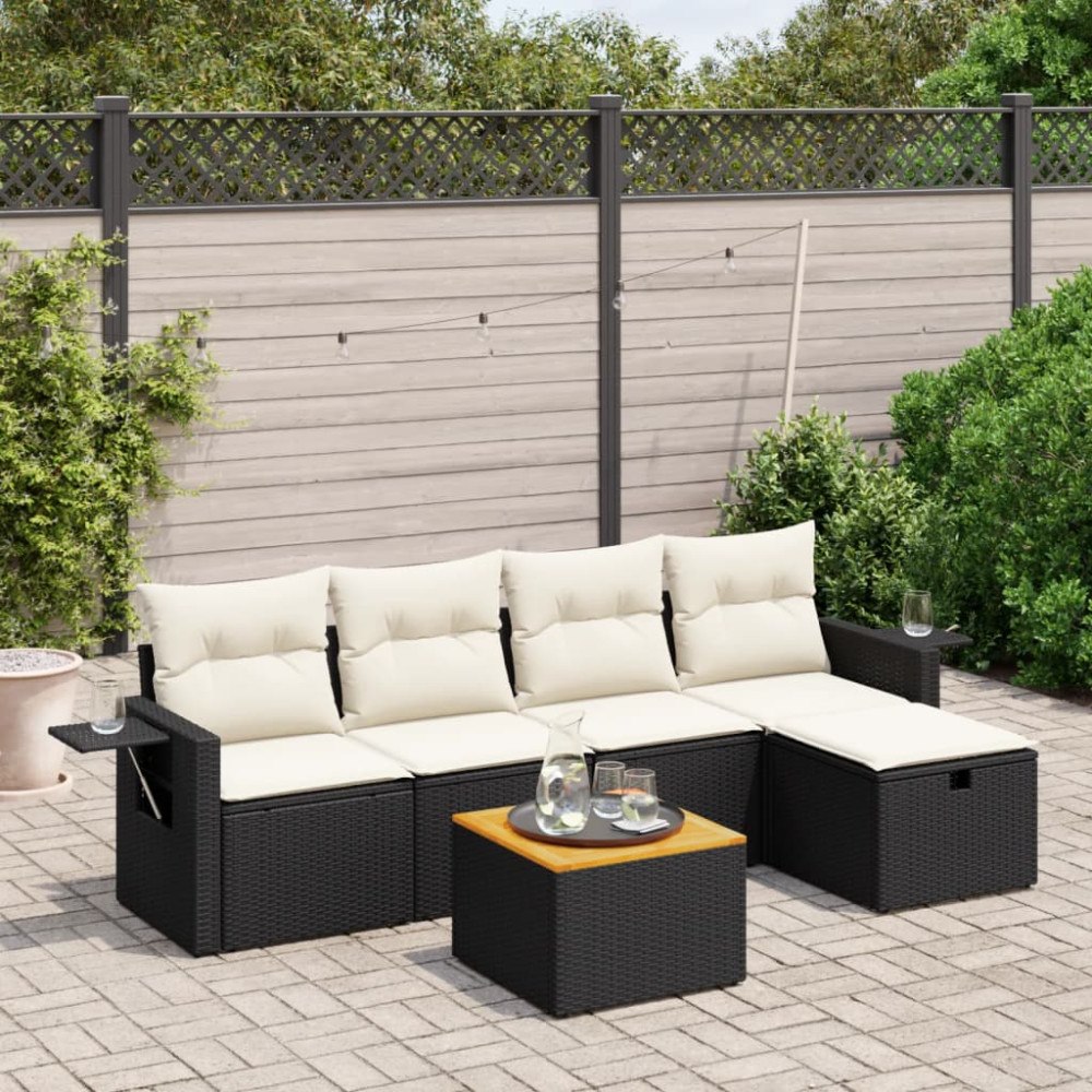 vidaXL Loungegrupp med dynor 6 delar svart konstrotting