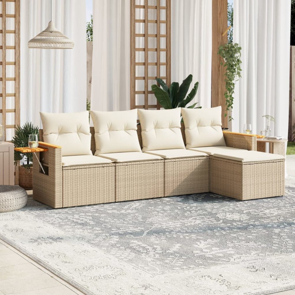vidaXL Soffgrupp för trädgården med dynor 5 delar beige konstrotting