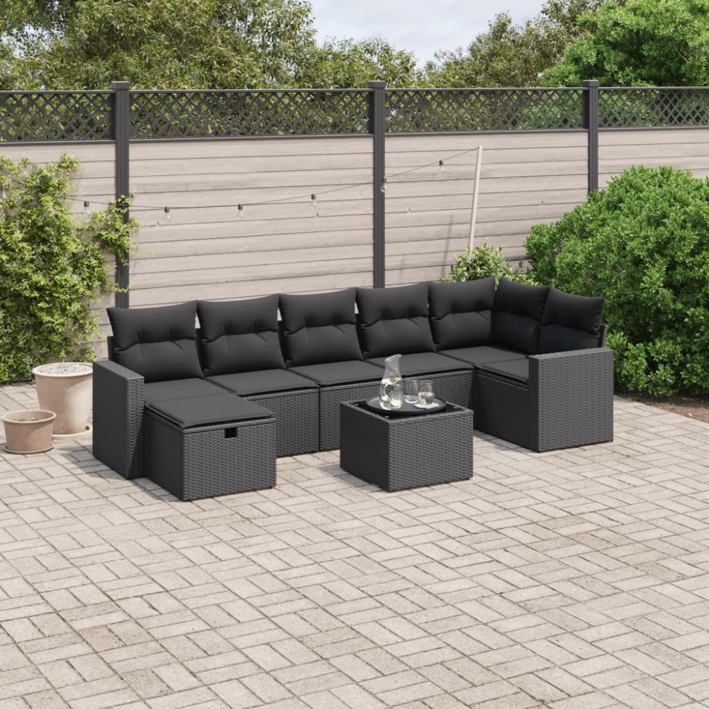 vidaXL Loungegrupp för trädgården med dynor 8 delar svart konstrotting
