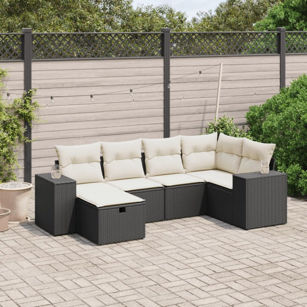 vidaXL Loungegrupp med dynor 6 delar svart konstrotting