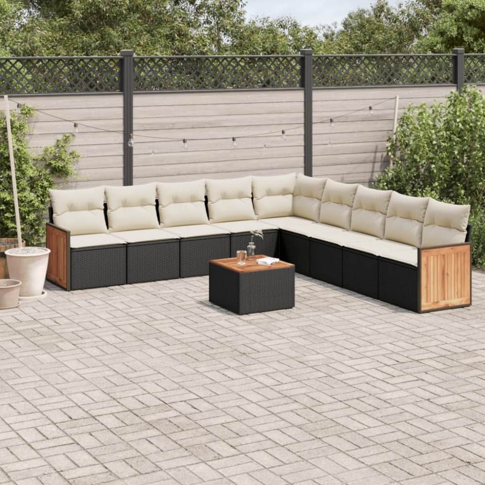 vidaXL Loungegrupp 10 delar med svarta dynor konstrotting