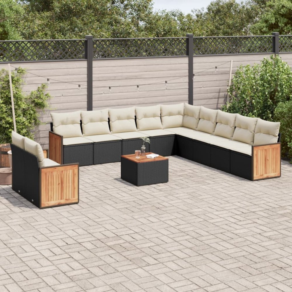 vidaXL Loungegrupp med dynor 12 delar svart konstrotting
