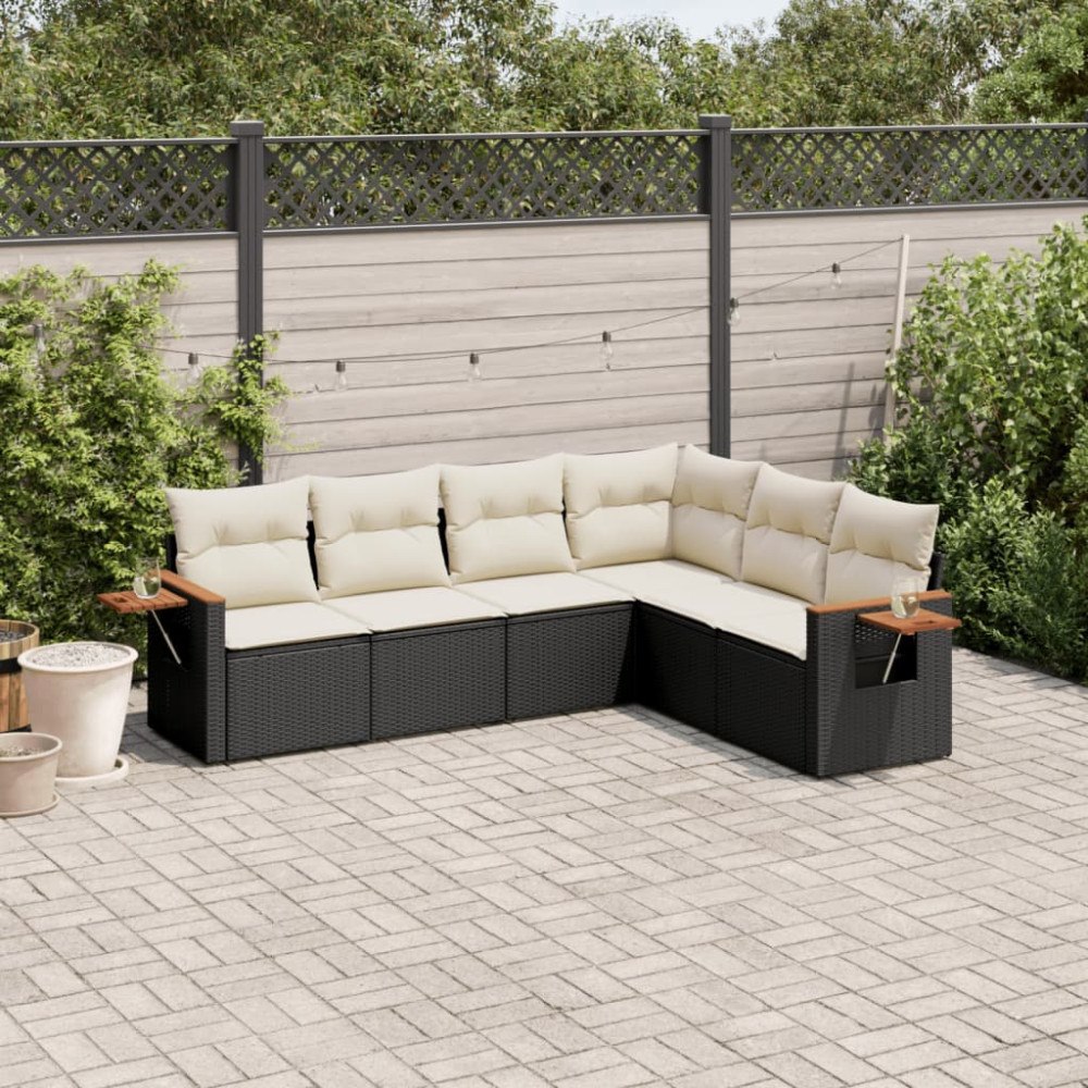 vidaXL Loungegrupp med dynor 6 delar svart konstrotting