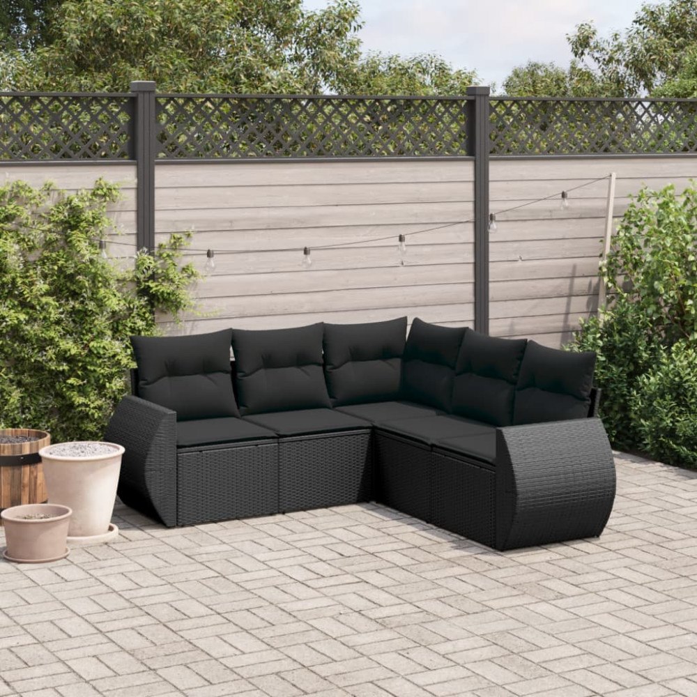 vidaXL Loungegrupp för trädgården med dynor 5 delar svart konstrotting