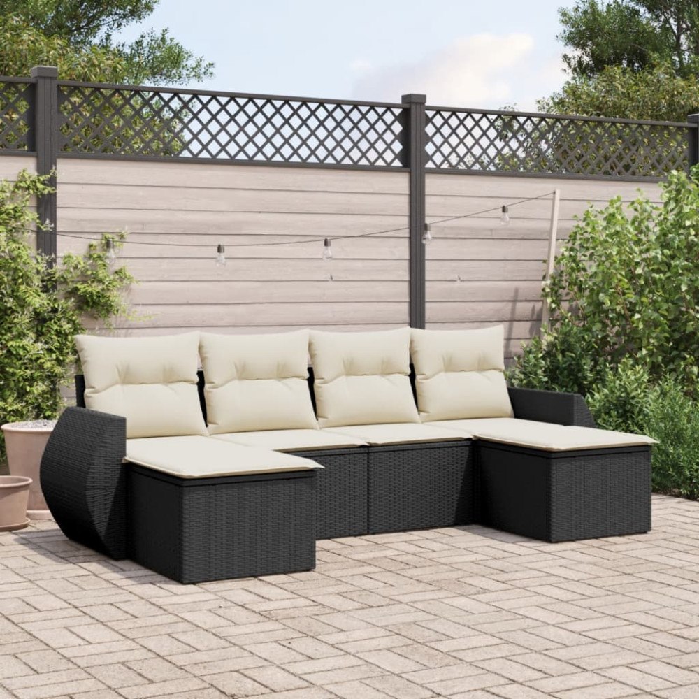 vidaXL Loungegrupp med dynor 6 delar svart konstrotting