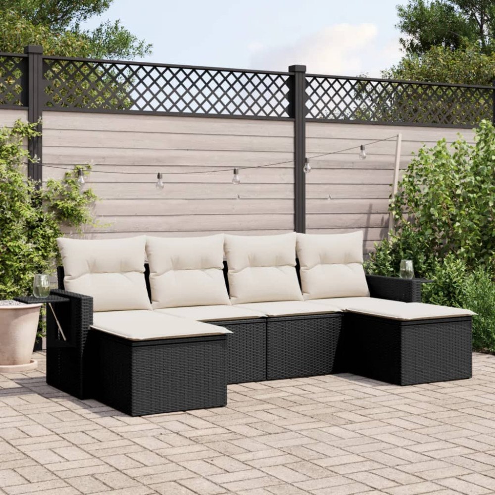 vidaXL Loungegrupp med dynor 6 delar svart konstrotting