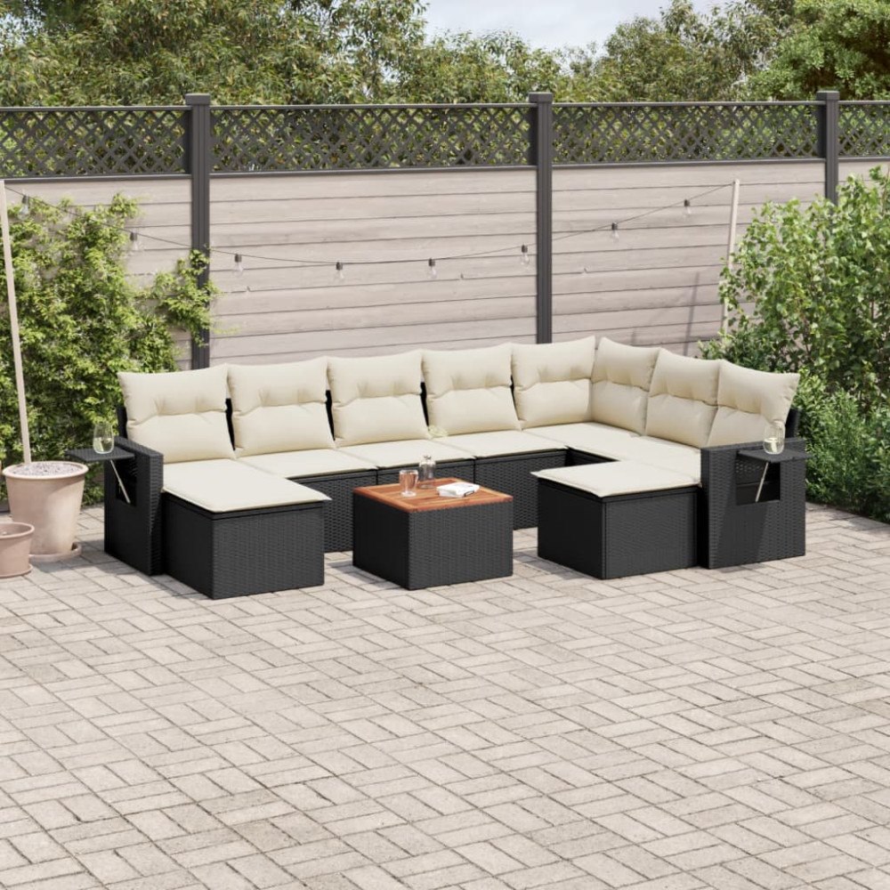 vidaXL Loungegrupp 10 delar med svarta dynor konstrotting