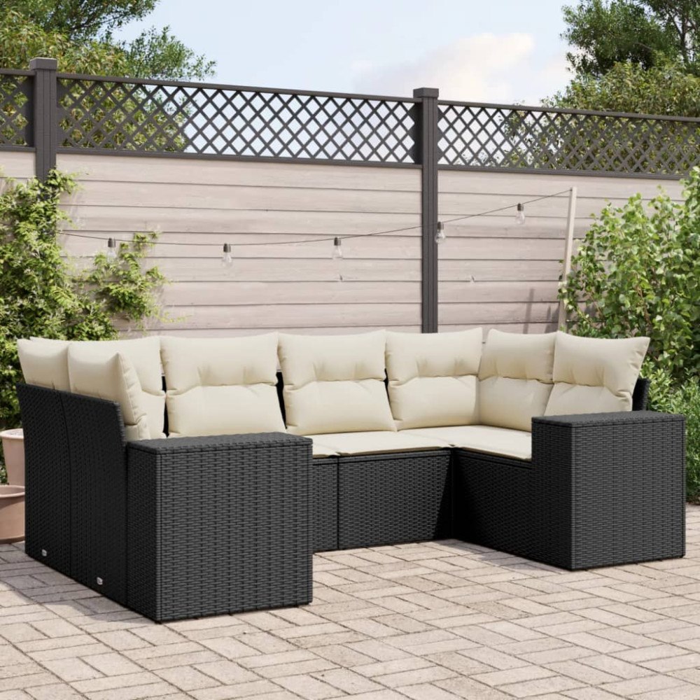 vidaXL Loungegrupp med dynor 6 delar svart konstrotting