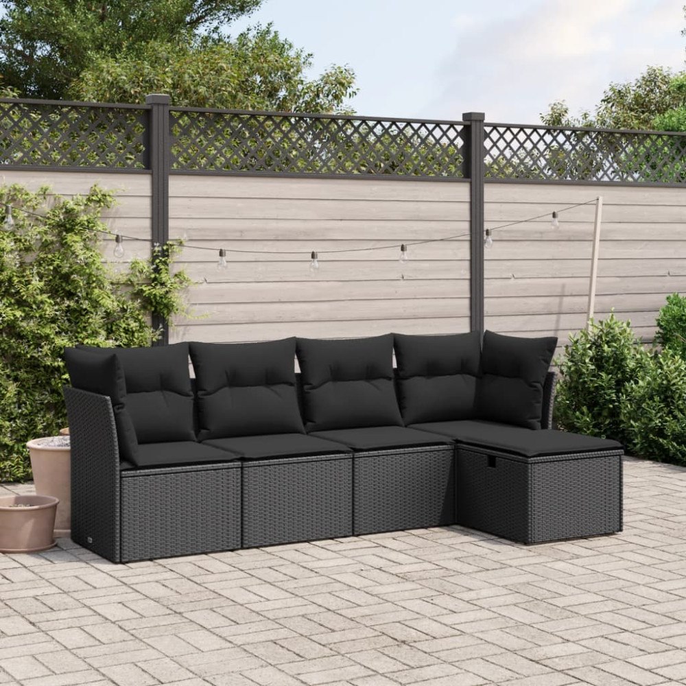 vidaXL Loungegrupp för trädgården med dynor 5 delar svart konstrotting