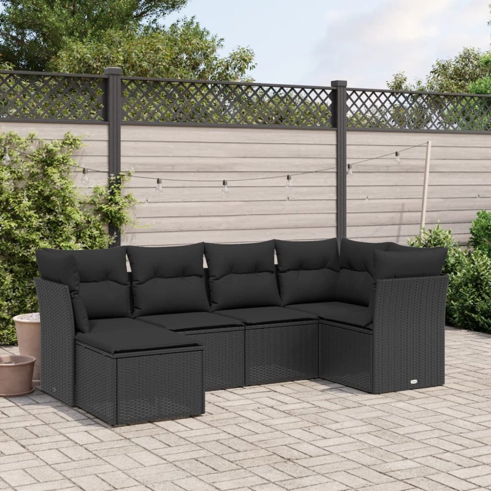 vidaXL Loungegrupp med dynor 6 delar svart konstrotting