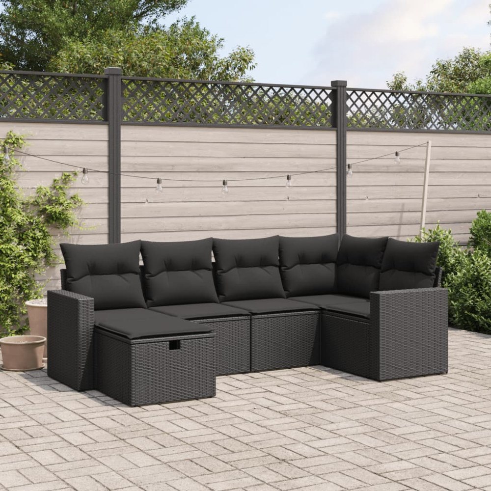 vidaXL Loungegrupp med dynor 6 delar svart konstrotting