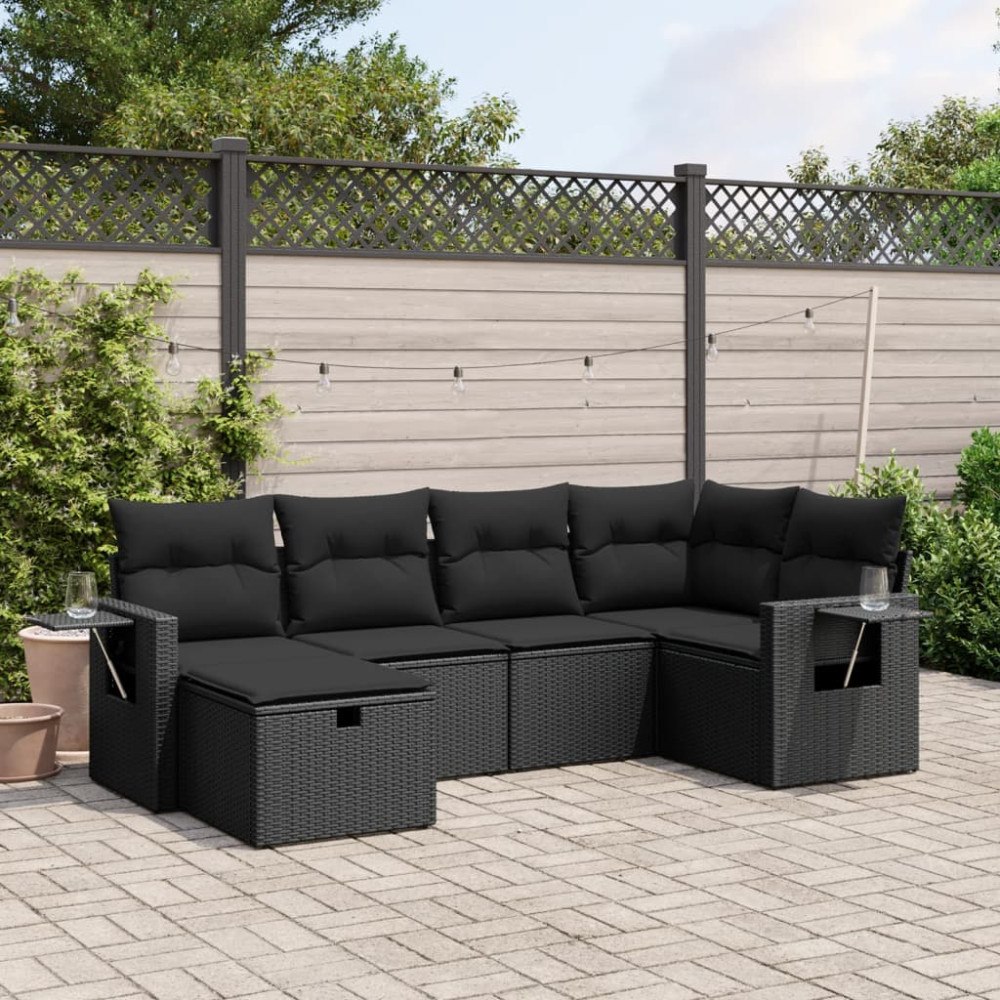 vidaXL Loungegrupp med dynor 6 delar svart konstrotting
