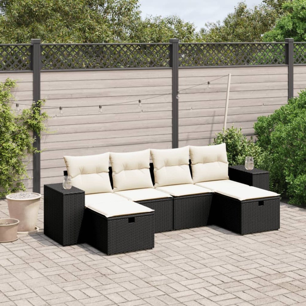 vidaXL Loungegrupp med dynor 6 delar svart konstrotting