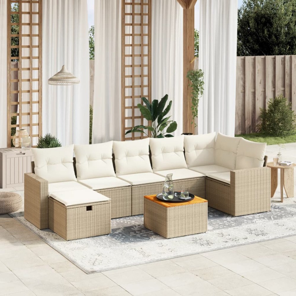 vidaXL Matgrupp för trädgården med dynor 8 delar beige konstrotting