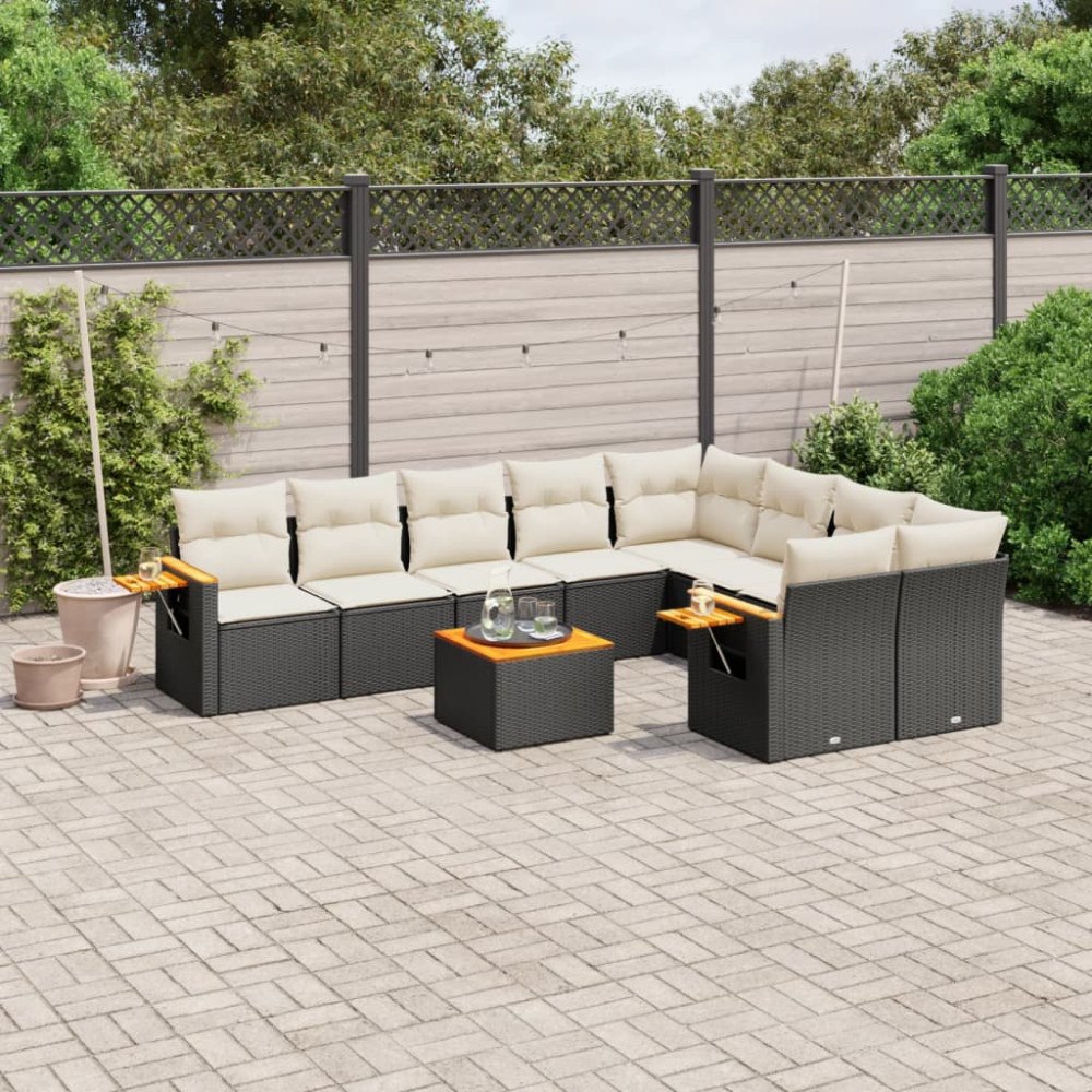 vidaXL Loungegrupp 10 delar med svarta dynor konstrotting