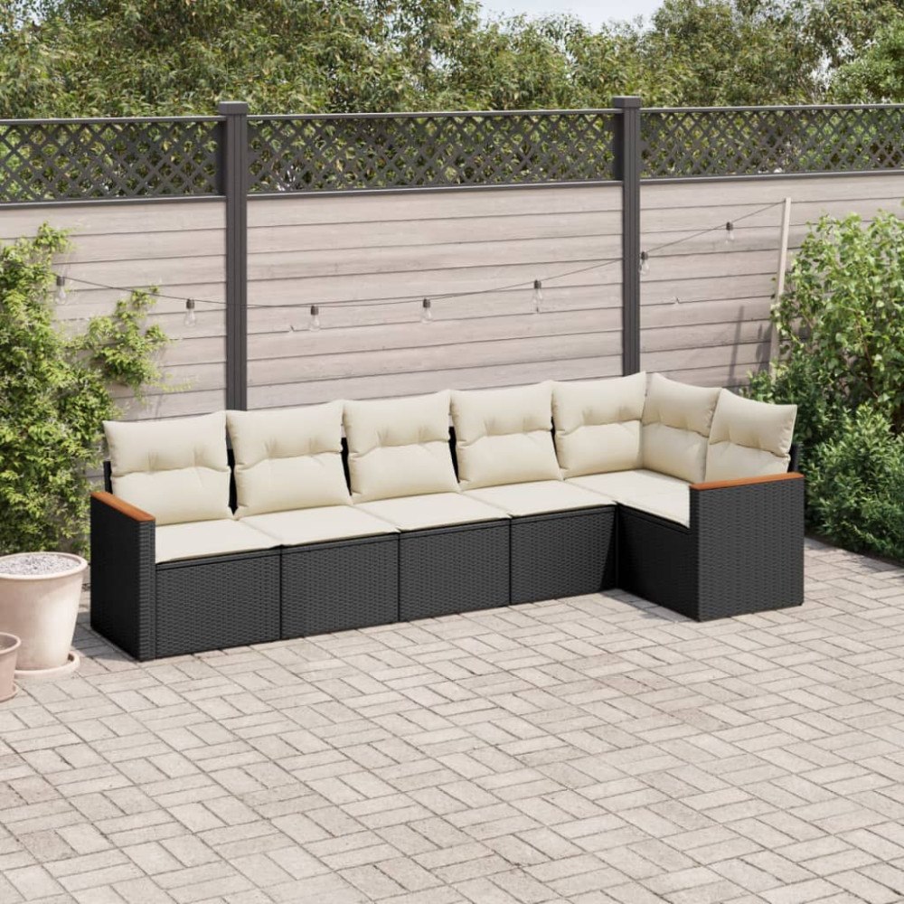 vidaXL Loungegrupp med dynor 6 delar svart konstrotting