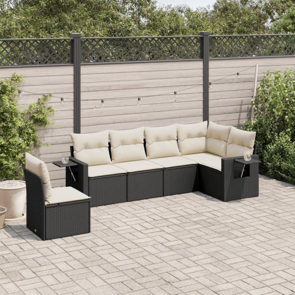 vidaXL Loungegrupp med dynor 6 delar svart konstrotting