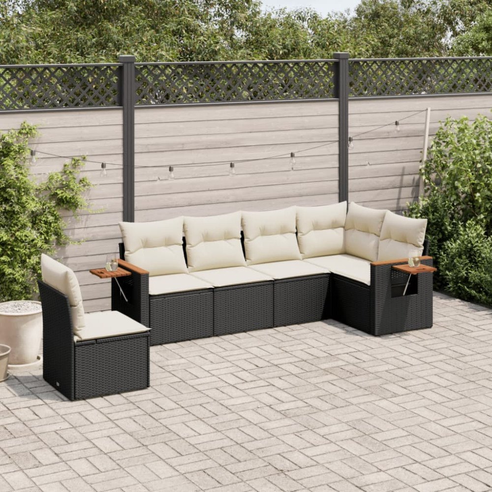 vidaXL Loungegrupp med dynor 6 delar svart konstrotting