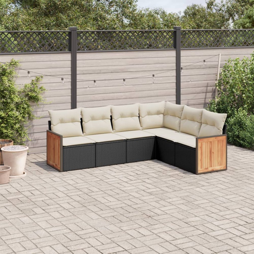 vidaXL Loungegrupp med dynor 6 delar svart konstrotting