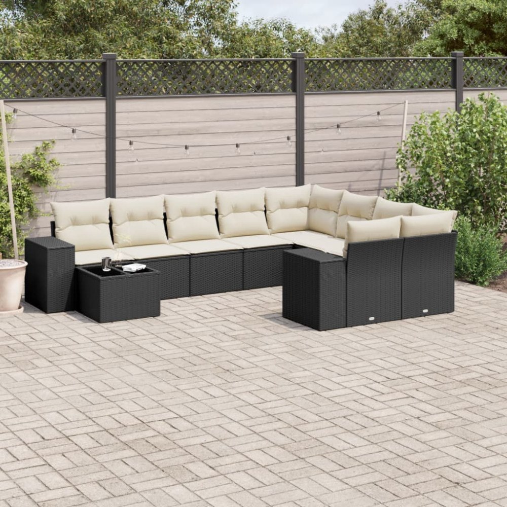 vidaXL Loungegrupp 10 delar med svarta dynor konstrotting