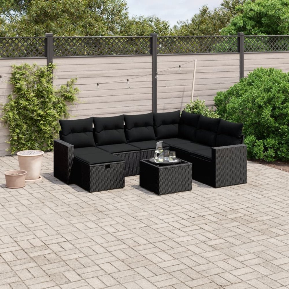 vidaXL Loungegrupp för trädgården med dynor 8 delar svart konstrotting