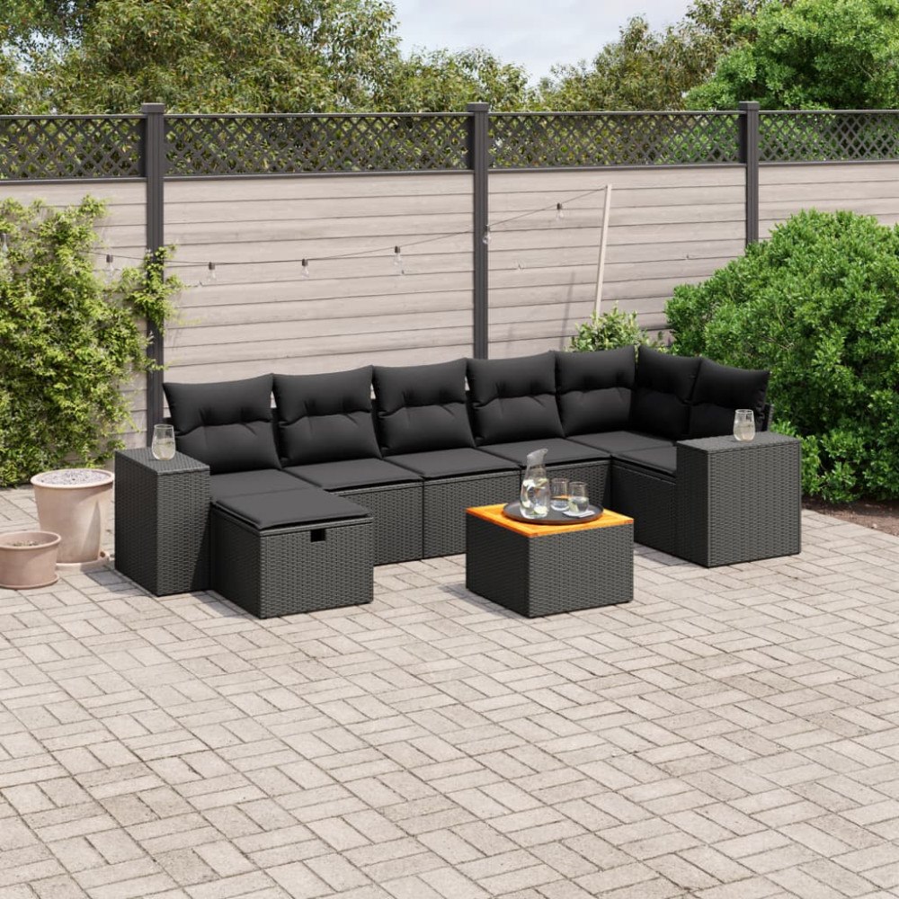 vidaXL Loungegrupp för trädgården med dynor 8 delar svart konstrotting