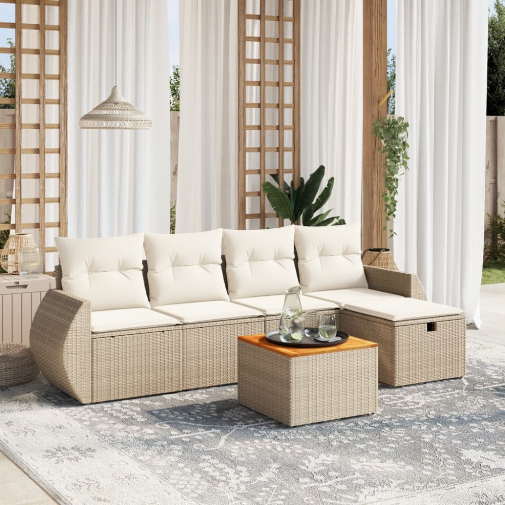 vidaXL Soffgrupp för trädgården med dynor 6 delar beige konstrotting