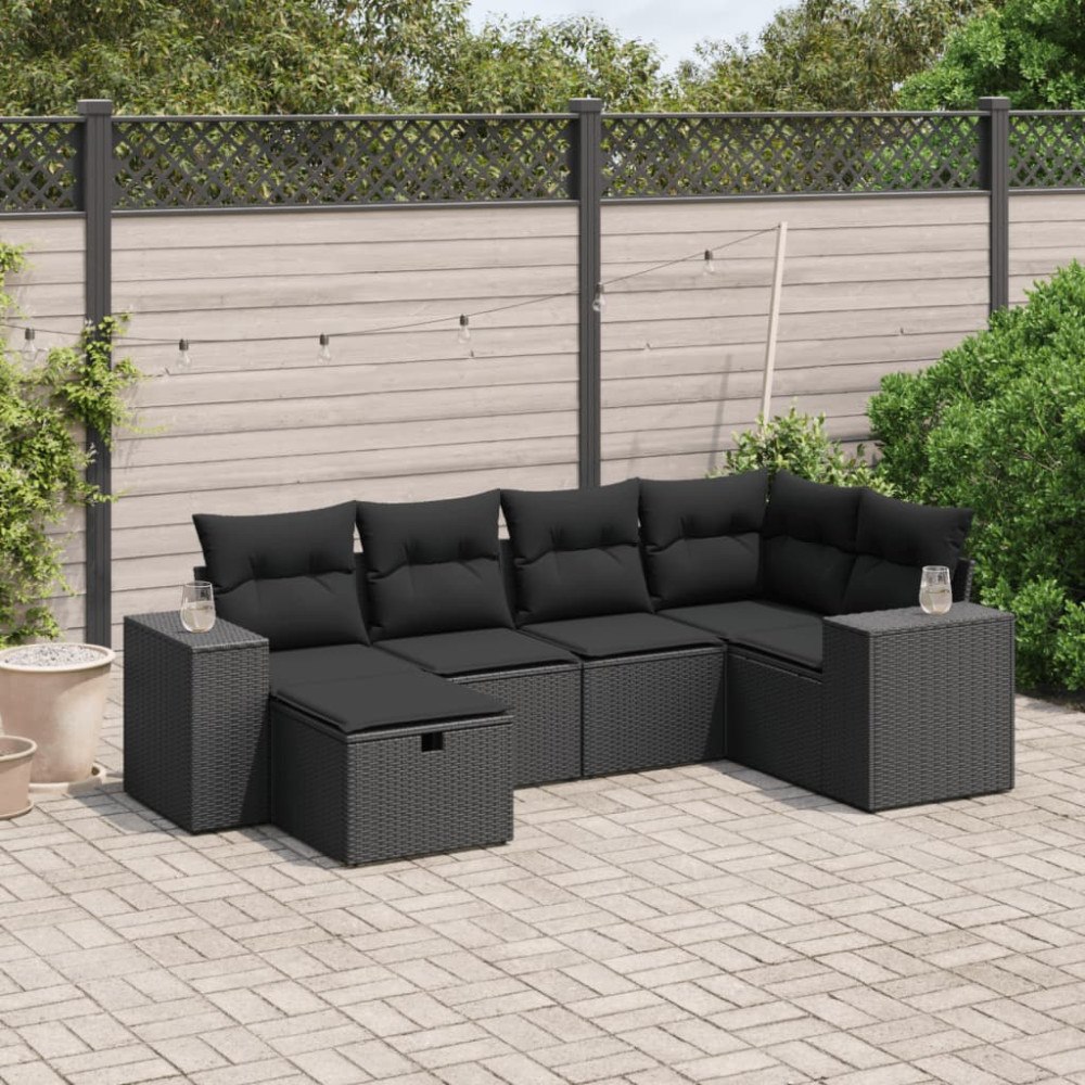vidaXL Loungegrupp med dynor 6 delar svart konstrotting