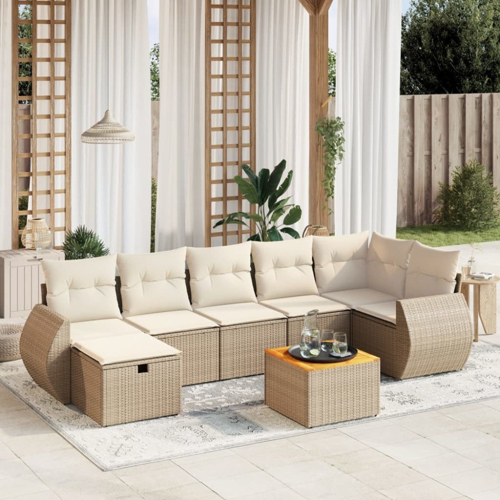 vidaXL Matgrupp för trädgården med dynor 8 delar beige konstrotting