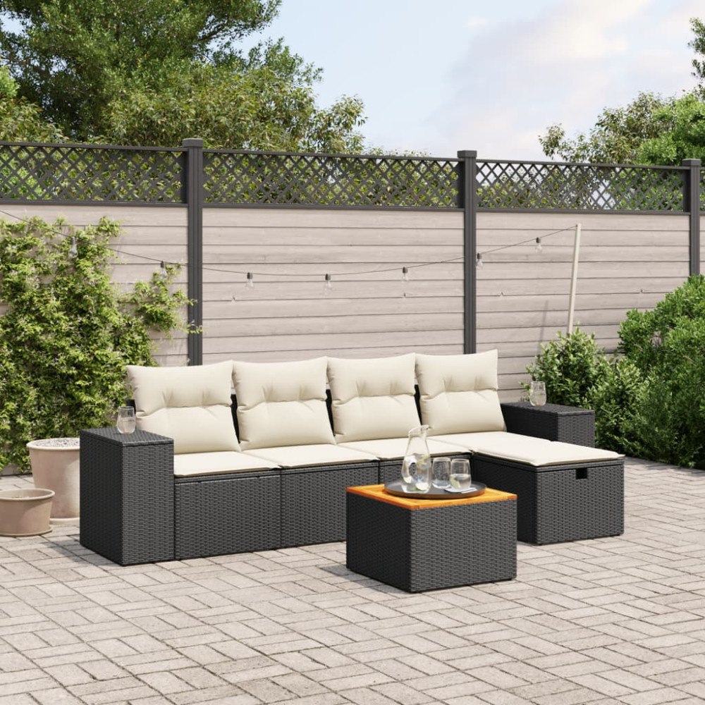 vidaXL Loungegrupp med dynor 6 delar svart konstrotting