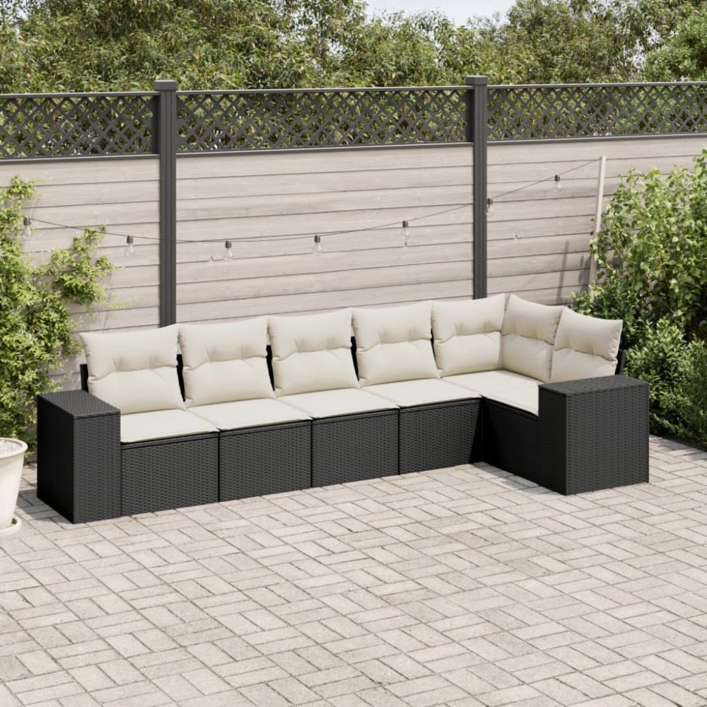 vidaXL Loungegrupp med dynor 6 delar svart konstrotting