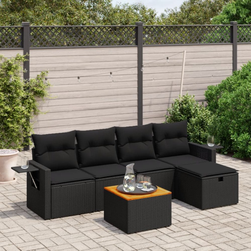 vidaXL Loungegrupp med dynor 6 delar svart konstrotting