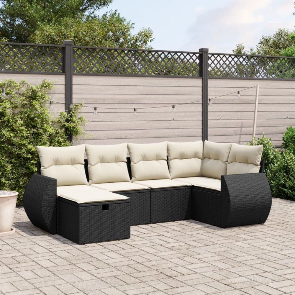 vidaXL Loungegrupp med dynor 6 delar svart konstrotting