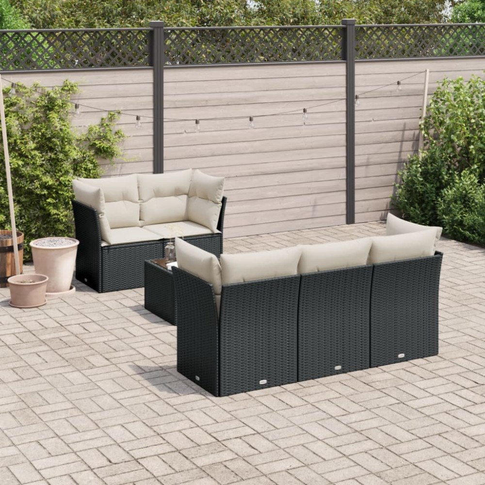 vidaXL Loungegrupp med dynor 6 delar svart konstrotting