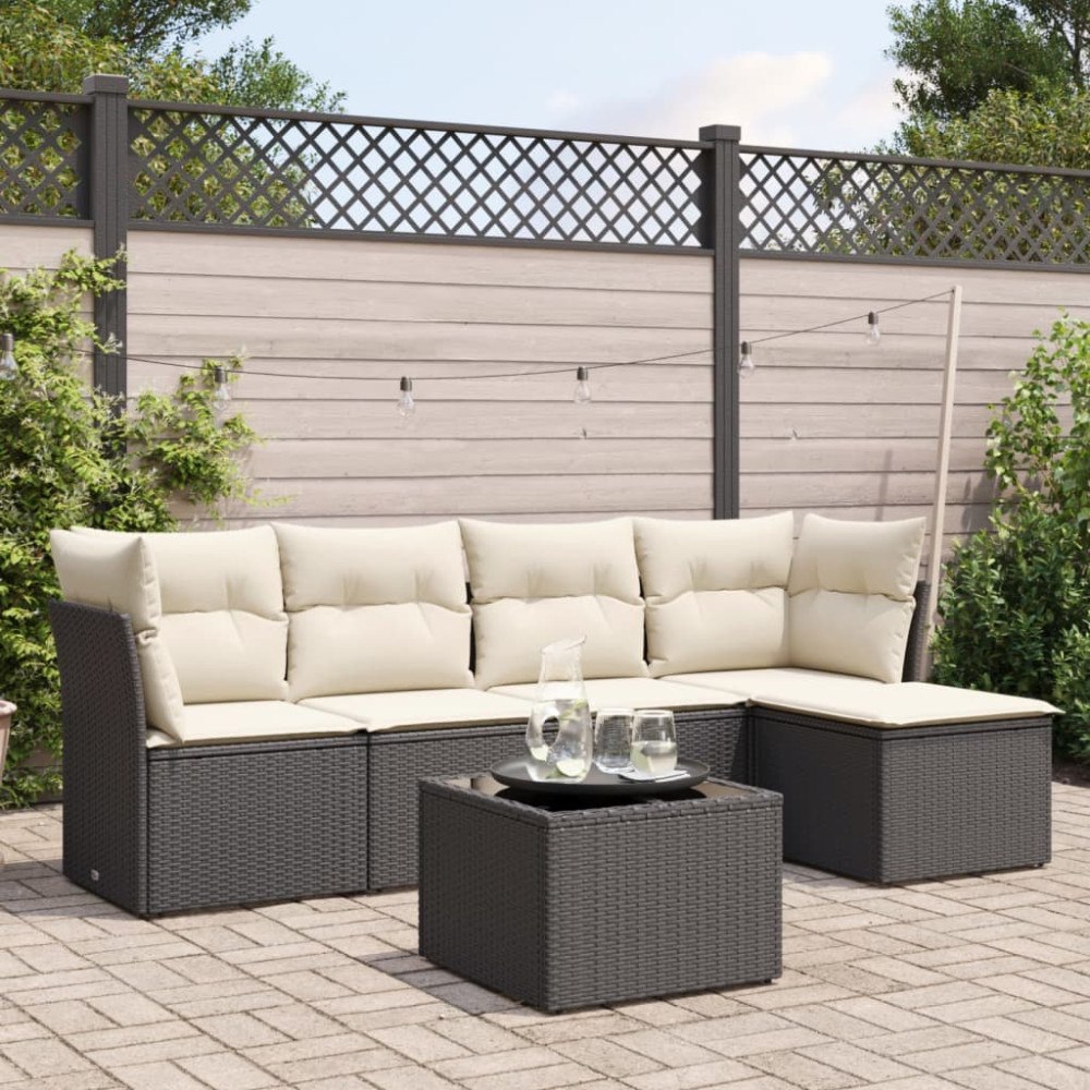 vidaXL Loungegrupp med dynor 6 delar svart konstrotting
