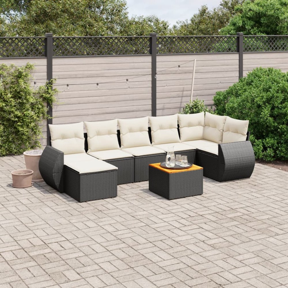 vidaXL Loungegrupp för trädgården med dynor 8 delar svart konstrotting